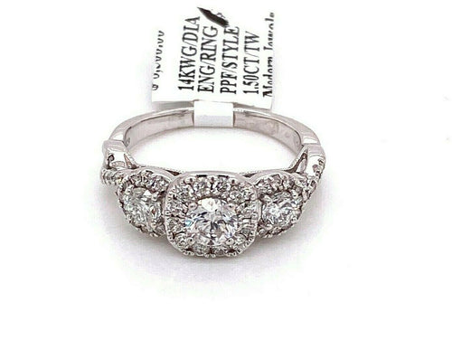 Past Present Future 14k White Gold 1.50 CT Diamond Engagement Ring, 5.6gm
