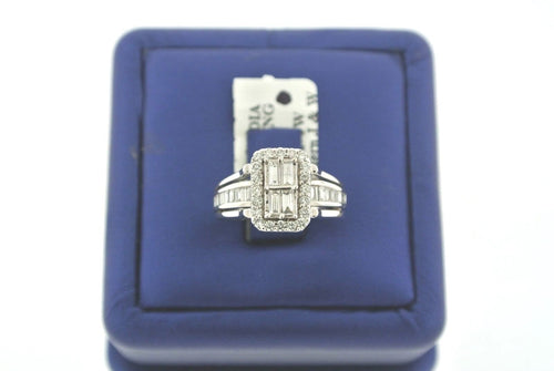 SOLID 14K WHITE GOLD 1.50 CT BAGUETTE& ROUND CUT DIAMOND LADIES RING SIZE 5