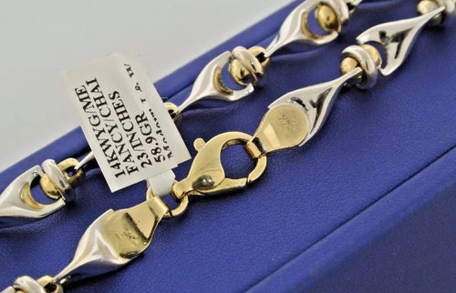 14k Two Tone Gold Fancy Men's Chain Necklace, 58.9gm, 23", S104587