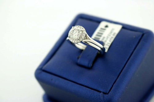 14k White Gold 1.50 CT Halo Diamond Engagement Set, 3.5gm, Size 6