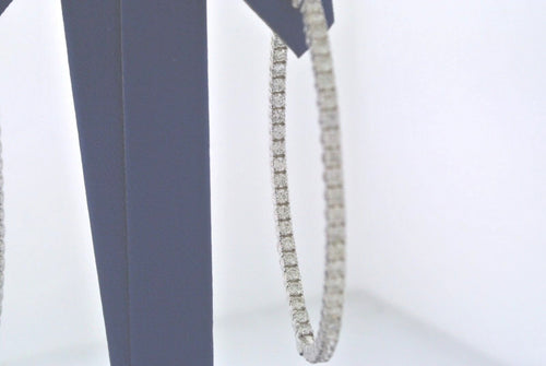 14k White Gold 4.00 CT Diamond Inside Out Oval Hoop Earrings, 12.2gm,