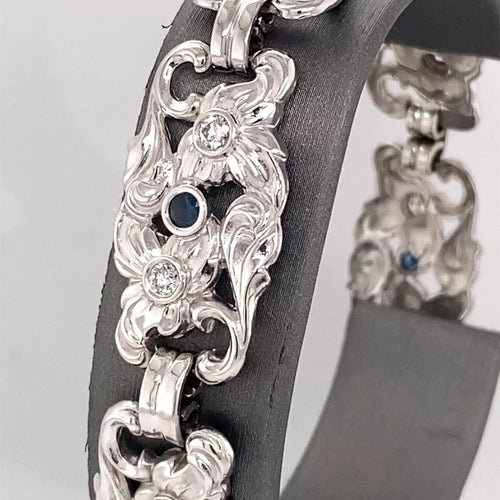 18K White Gold 2.50CT Sapphire & Diamonds Ladies Bracelet, 35.7G, S106138