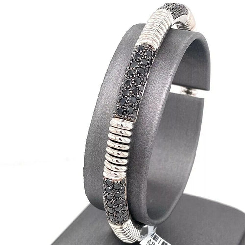 18k White Gold 2.00 CT Black Diamond Cuff Bangle Bracelet, 38.1gm, S105823