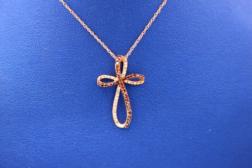 10K Rose Gold 0.25 CT Diamond Cross Pendant Necklace