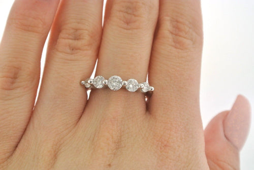 SOLID 14K WHITE GOLD 0.85 CT ROUND CUT DIAMONDS LADIES RING SIZE 7