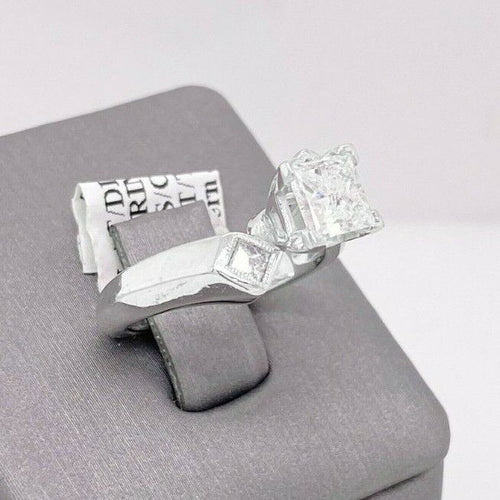 Platinum 1.25 CT Princess Cut Diamond Engagement Ring, 10.3gm, Size 4.5