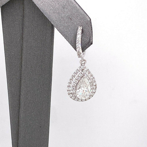 14k White Gold 3.50 CT Pear & Round Cut Diamond earrings, 4.1gm