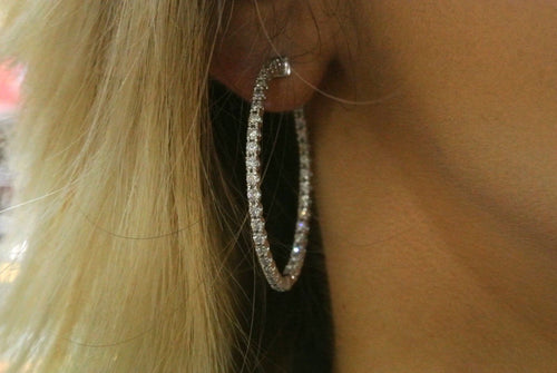14k White Gold 2.75CT Diamond Inside Out Hoop Earrings, 8.5gm