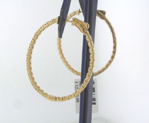 14k Yellow Gold 3.00 CT Diamond Inside Out Oval Hoop Earrings, 8.8gm