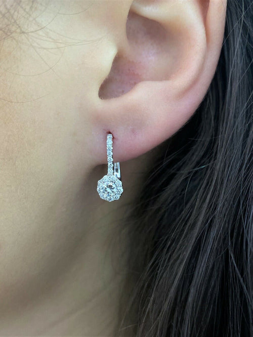 14k White Gold 0.75 CT Diamond Ladies Drop Earrings, 2.1g, S100356
