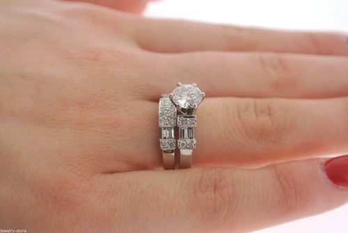 14k White Gold 1.50 CT Diamond Engagement Ring Set, 5.9gm, Size 6.75