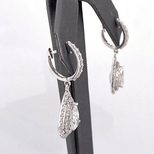 14k White Gold 3.50 CT Pear & Round Cut Diamond earrings, 4.1gm