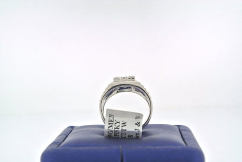 SOLID 14K WHITE GOLD WITH 9 ROUND CUT DIAMONDS 0.50 CT MEN'S PINKY RING