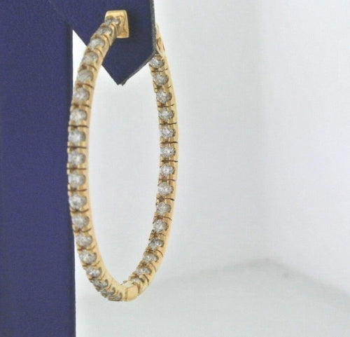 14k Yellow Gold 3.00 CT Diamond Inside Out Oval Hoop Earrings, 8.8gm