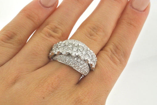 Fancy 18k White Gold 5.00 CT Diamond Cluster Ladies Ring, 9.4 gm, Size 6.5