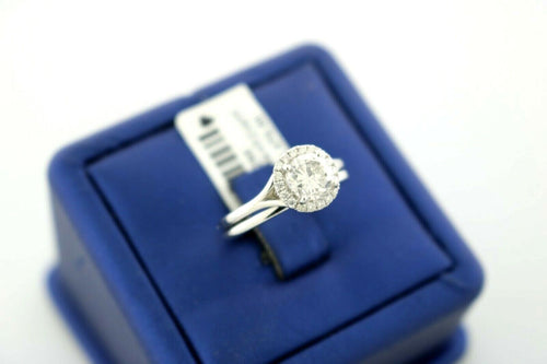 14k White Gold 1.50 CT Halo Diamond Engagement Set, 3.5gm, Size 6