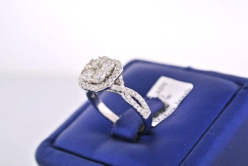 14k White Gold 2.00 CT Diamond Halo Cluster Engagement Ring, 5gm