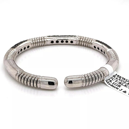 18k White Gold 2.00 CT Black Diamond Cuff Bangle Bracelet, 38.1gm, S105823