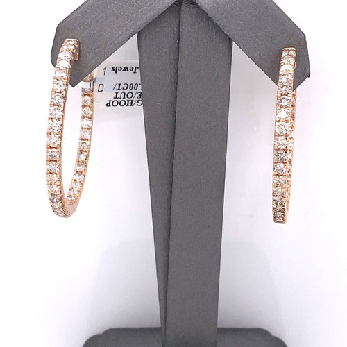 10k Rose Gold 6.00 CT Diamond Inside Out Hoop Earrings, 13.5g, 1.5
