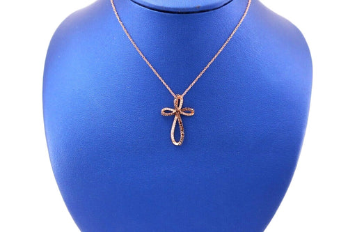 10K Rose Gold 0.25 CT Diamond Cross Pendant Necklace