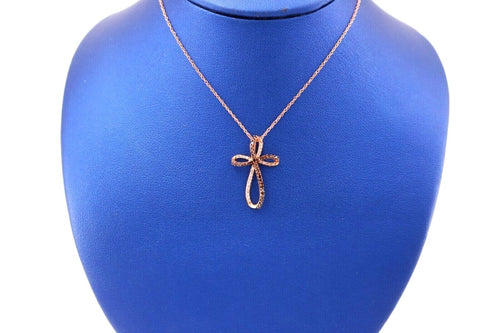 10K Rose Gold 0.25 CT Diamond Cross Pendant Necklace