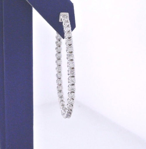 14k White Gold 3.60 CT Diamond Inside Out Hoop Earrings, 11.5gm, D 1.5"