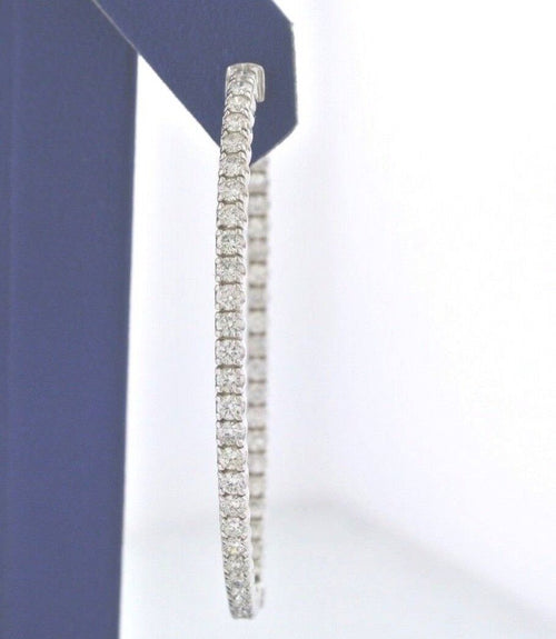 14k White Gold 4.00 CT Diamond Inside Out Oval Hoop Earrings, 12.2gm,