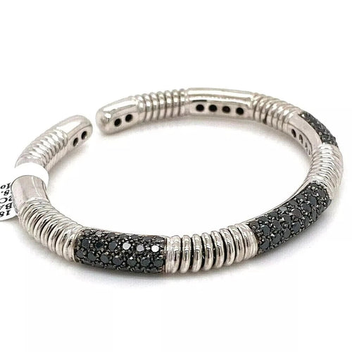 18k White Gold 2.00 CT Black Diamond Cuff Bangle Bracelet, 38.1gm, S105823