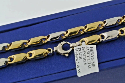 14K Two Tone Gold Fancy Men's Chain Necklace, 29.3gm, 26", S103856