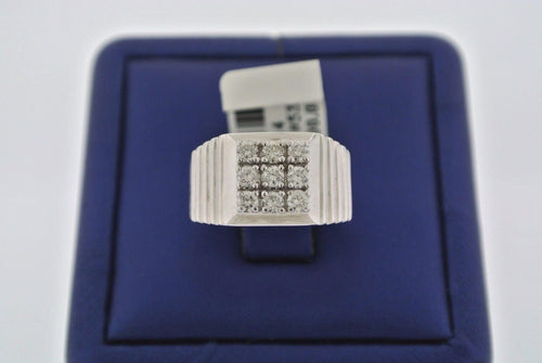 SOLID 14K WHITE GOLD WITH 9 ROUND CUT DIAMONDS 0.50 CT MEN'S PINKY RING