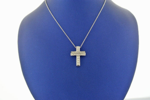 18k White Gold 0.35 CT Diamond Cross Pendant Necklace, 4.9gm, 16.5"