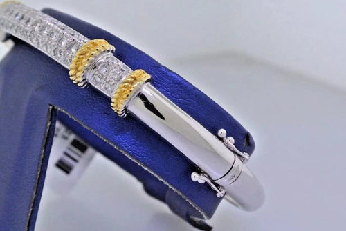 18k Two Tone Gold 2.40 CT Diamond Pave Bangle Bracelet, 24.6gm, S100823