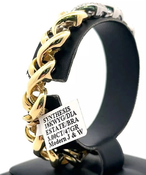 Synthesis 18K Yellow & White Gold, 2.85 Ct diamond Estate Bracelet, 47g S107988