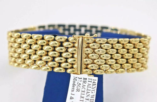 Fancy 14k Yellow Gold Wide Bracelet, Made in Italy, 37.5gm, 7.5", S105159