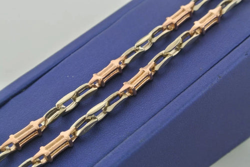 Fancy Men's 14k White & Rose Gold Chain Necklace, 47.8gm, 26 Inches, S104512