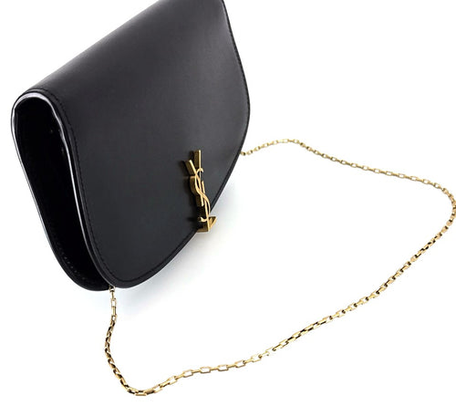 Saint Laurent Voltaire YSL Monogram Wallet on Chain in Grained Leather