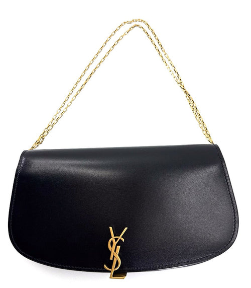 Saint Laurent Voltaire YSL Monogram Wallet on Chain in Grained Leather