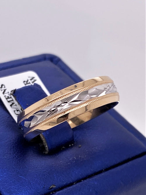 14k Two Tone Gold Diamond Cut Men's Wedding Band