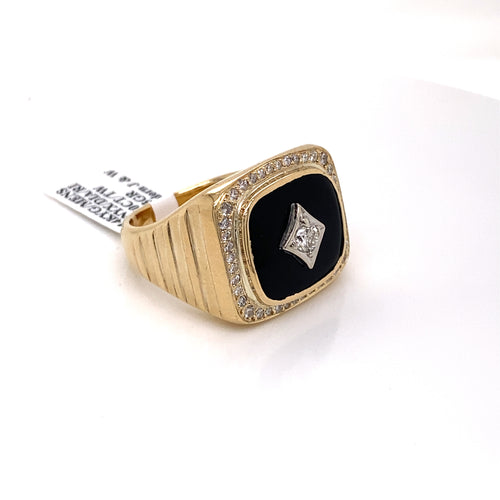 14k Yellow Gold 0.50 CT Men's Onyx & Diamond Ring