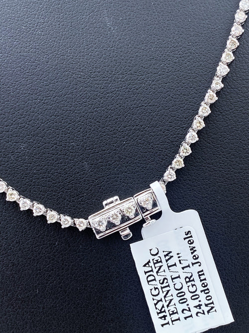 14k White Gold 12.00 CT Diamond Riviera Tennis Necklace, S15399