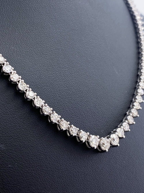 14k White Gold 12.00 CT Diamond Riviera Tennis Necklace, S15399