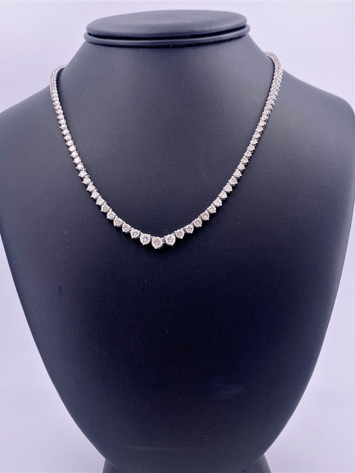 14k White Gold 12.00 CT Diamond Riviera Tennis Necklace, S15399