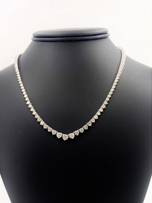 14k White Gold 12.00 CT Diamond Riviera Tennis Necklace, S15399