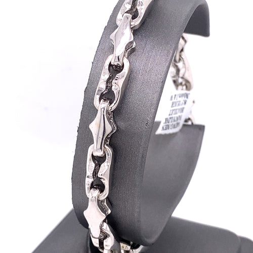 14k White Gold Fancy Link Men's Bracelet