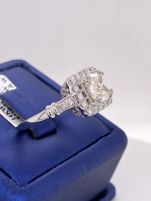14k White Gold 3.00 CT Diamond Cushion Cut Halo Engagement Ring