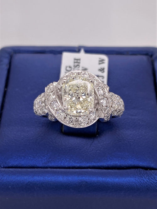 Platinum 3.00 CT Cushion Diamond Fancy Engagement Ring