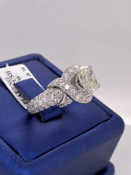 Platinum 3.00 CT Cushion Diamond Fancy Engagement Ring