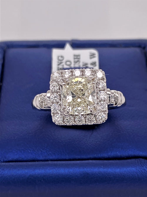 14k White Gold 3.00 CT Diamond Cushion Cut Halo Engagement Ring