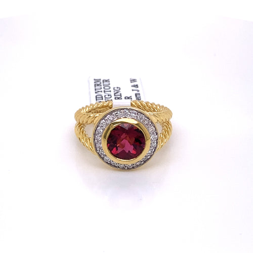 David Yurman 18k Yellow Gold Rubellite & Diamond Ladies Ring
