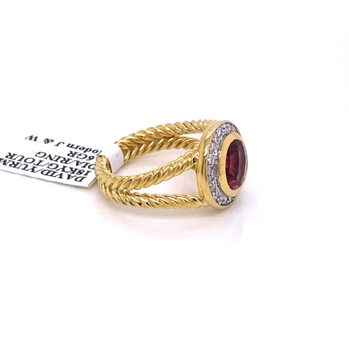 David Yurman 18k Yellow Gold Rubellite & Diamond Ladies Ring